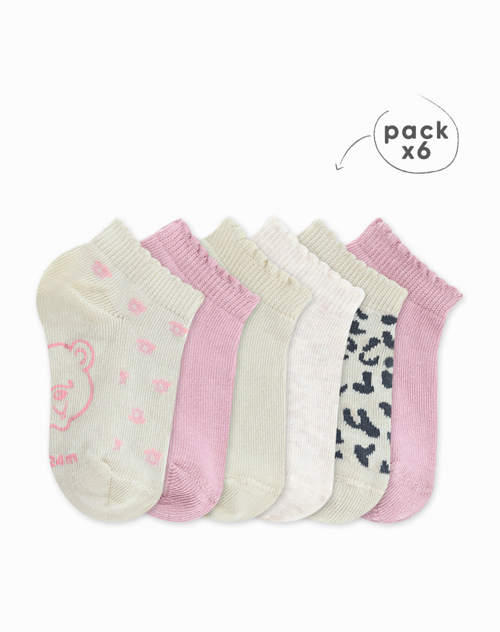 Medias niña algodón tobilleras pack x6 surtido