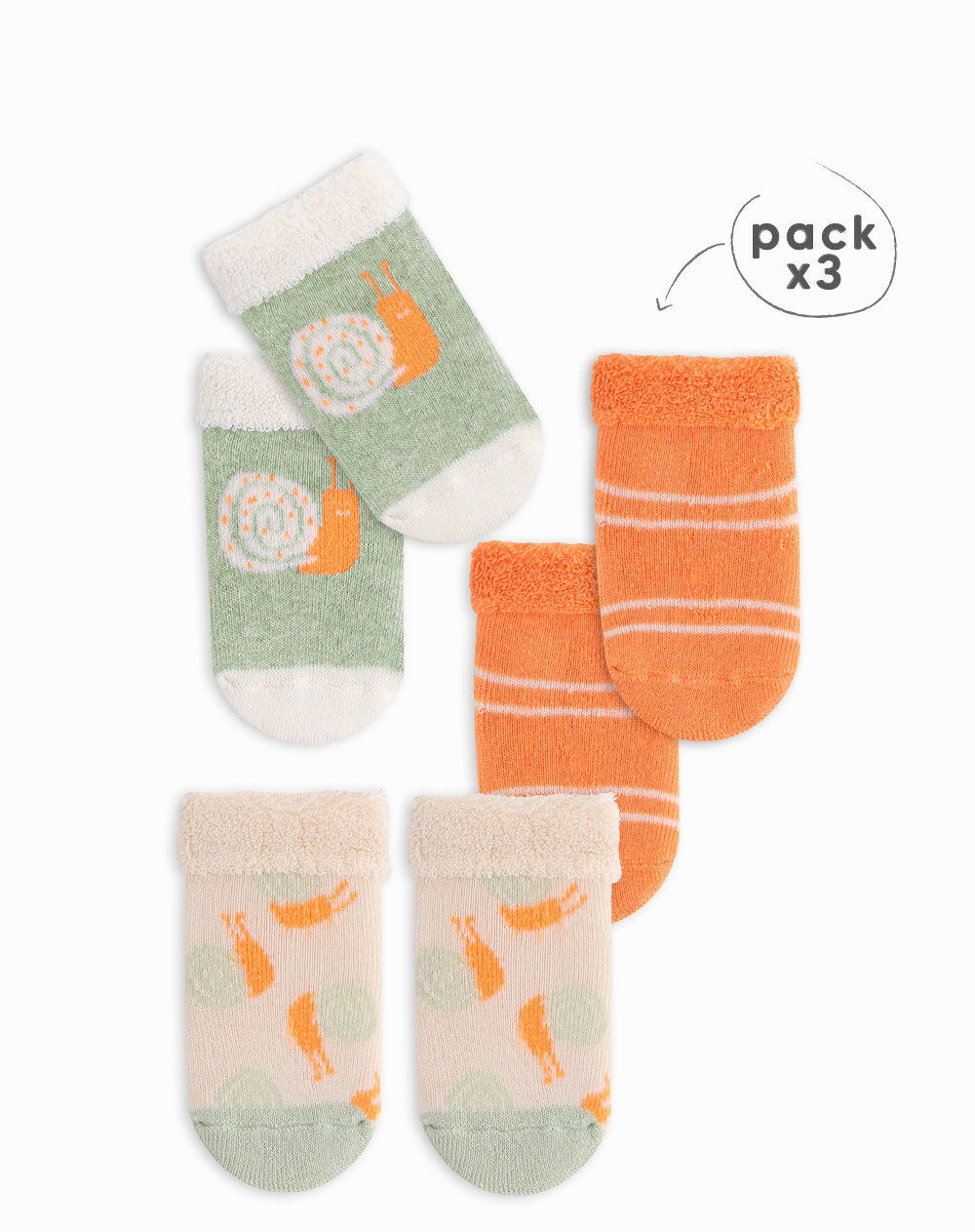 Medias bebé unisex algodón largas pack x3 surtido