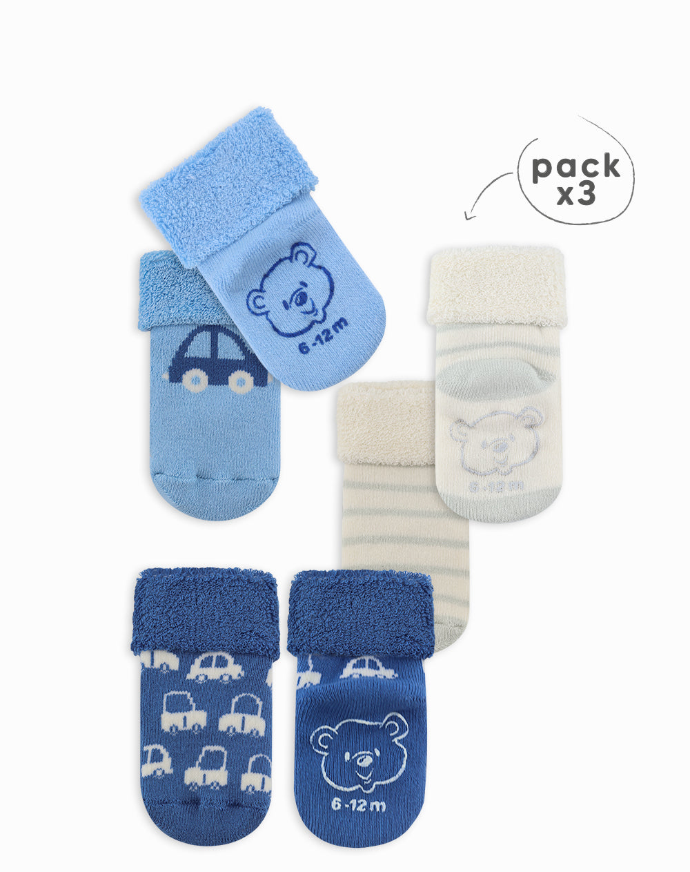 Medias bebé unisex algodón largas pack x3 surtido