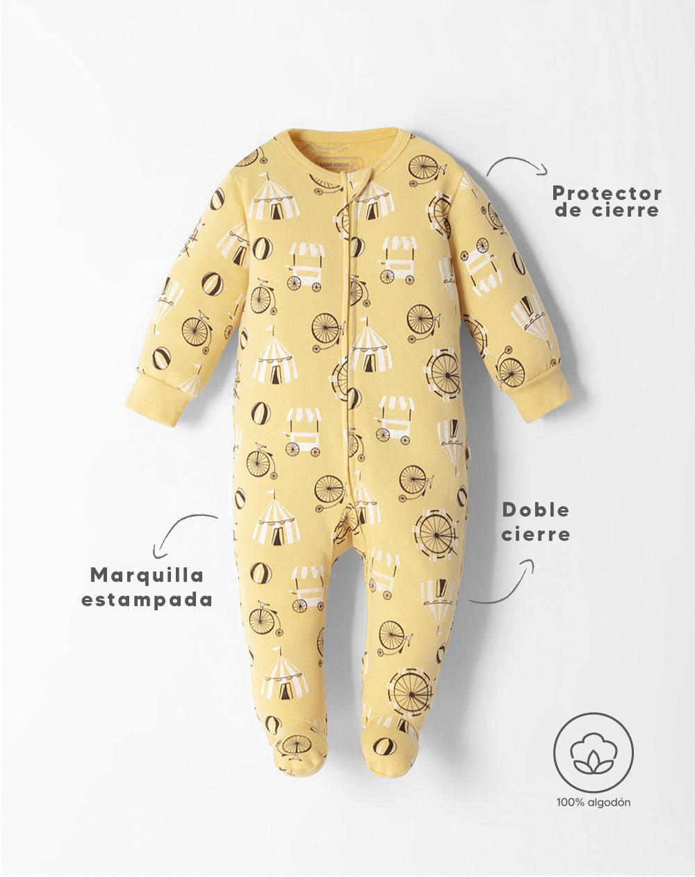 Pijama regular fit manga larga amarilla estampada