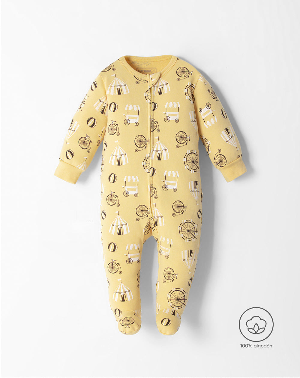 Pijama bebé niño algodón cierre doble sentido amarilla estampada