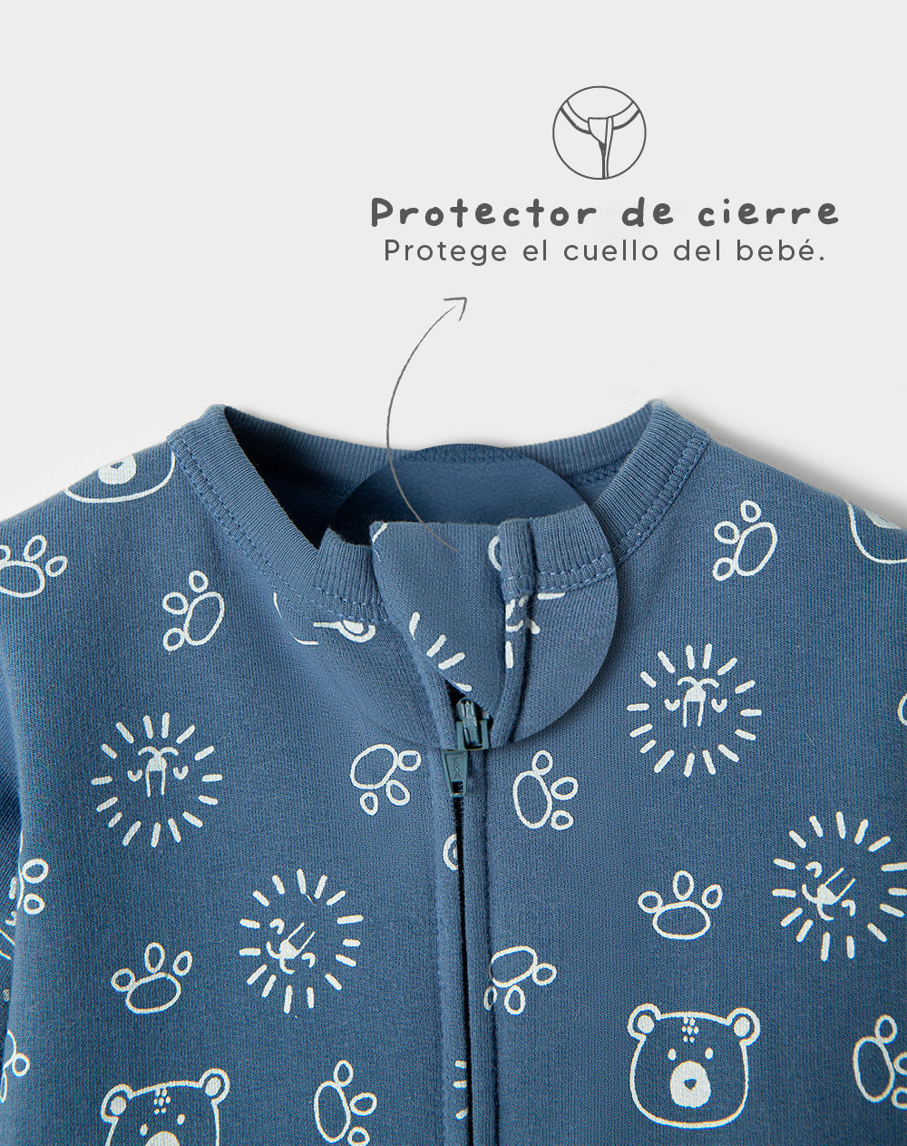 Pijama manga larga con pies azul estampada
