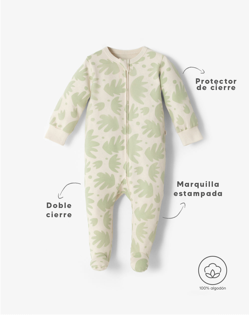 Pijama regular fit manga larga beige estampada