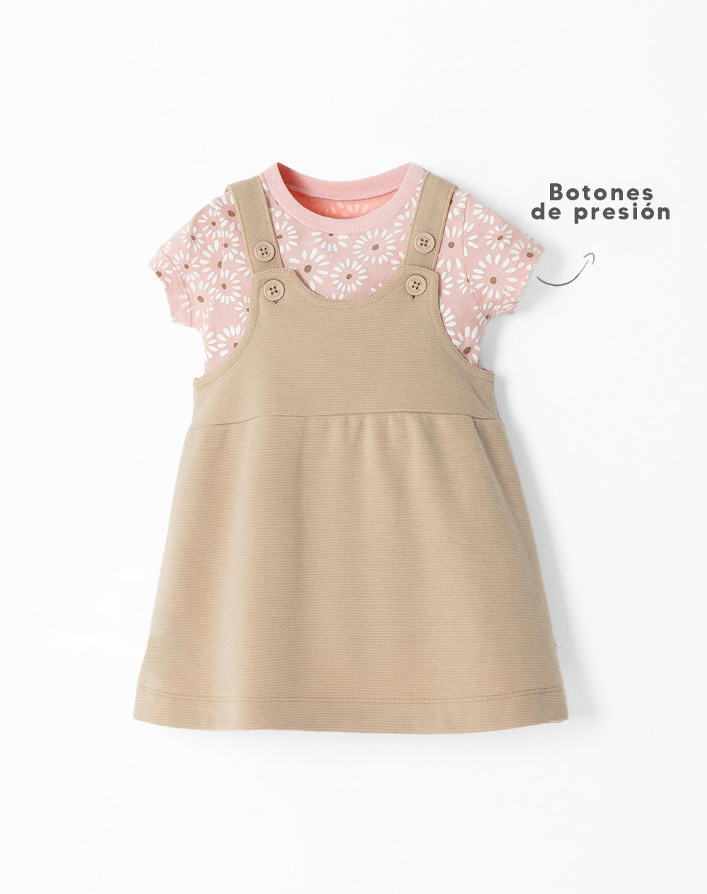 Conjunto overol manga corta beige
