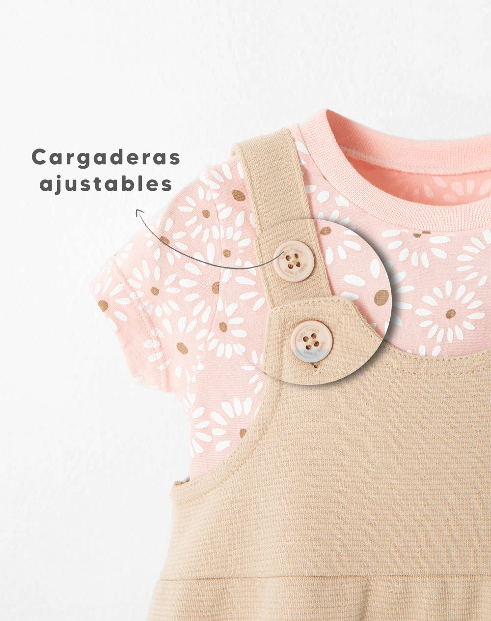 Conjunto overol manga corta beige