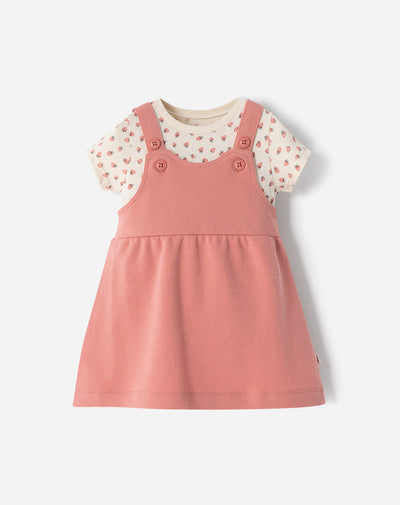 Conjunto overol manga corta palo de rosa estampado