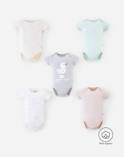 5 bodys cuello redondo manga corta surtido