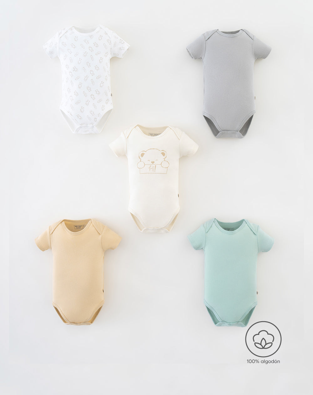 5 bodys cuello redondo manga corta surtido