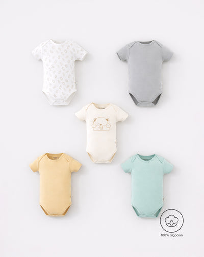 Body botones a presión algodón x5unds surtido bebé unisex