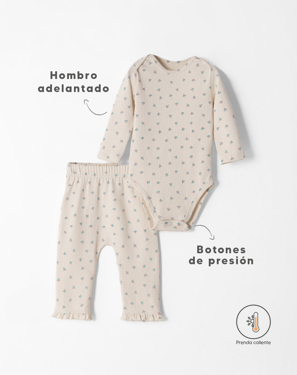 Conjunto pantalon largo manga larga beige estampado