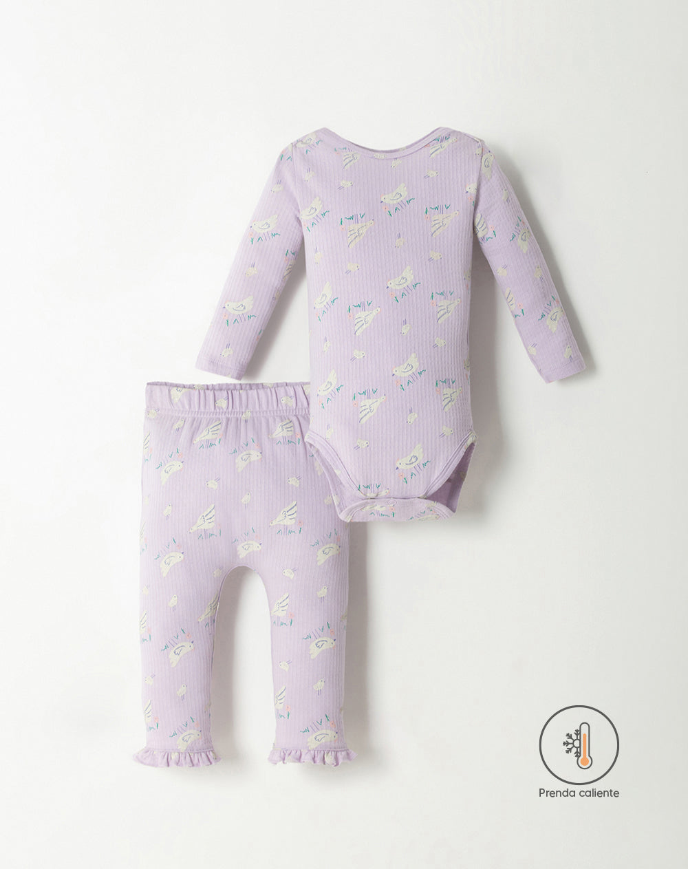 Conjunto pantalon largo manga larga lila estampado