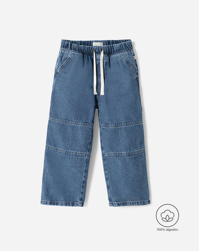 Jean wide cargo algodón tiro medio indigo unisex