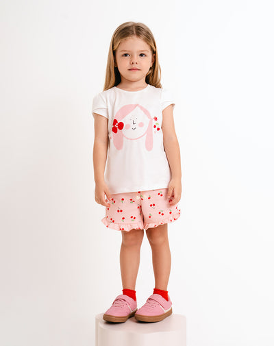Conjunto pantalon corto manga corta rojo estampado