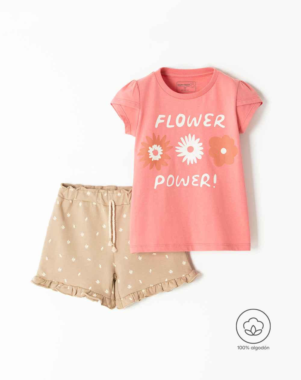Conjunto camiseta + short estampado rosado estampado