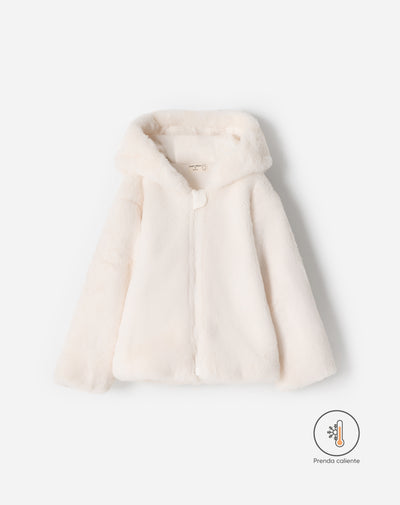 Chaqueta textura peluche crema unisex
