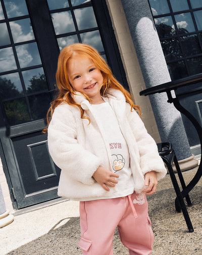 Chaqueta textura peluche crema unisex