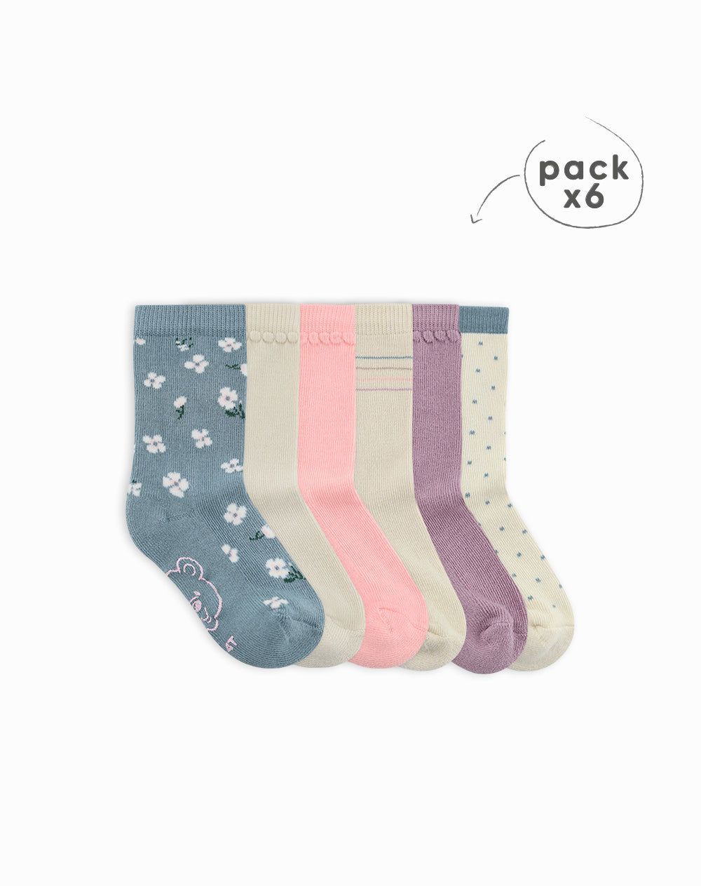 Medias niña algodón largas pack x6 surtido
