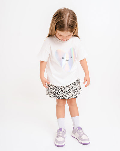 Falda corto tiro alto beige estampado