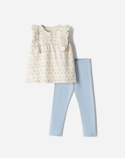 Conjunto pantalon largo beige estampado