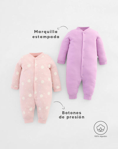 Pijama bebé niña x2 algodón con botones a presión surtida