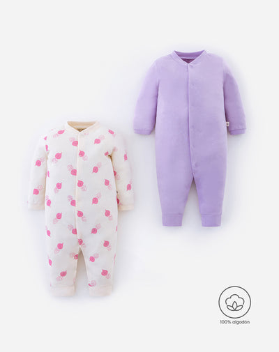 Pijama bebé niña x2 algodón con botones a presión surtida