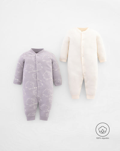Pijama bebé unisex x2 algodón con botones a presión surtida