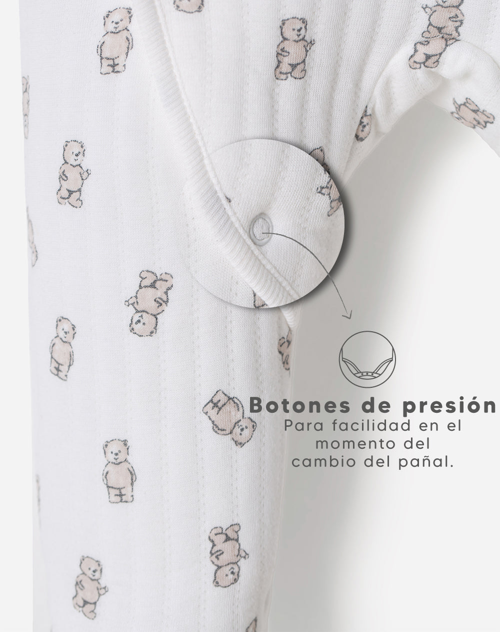 Pijama bebé niño botón a presión blanca