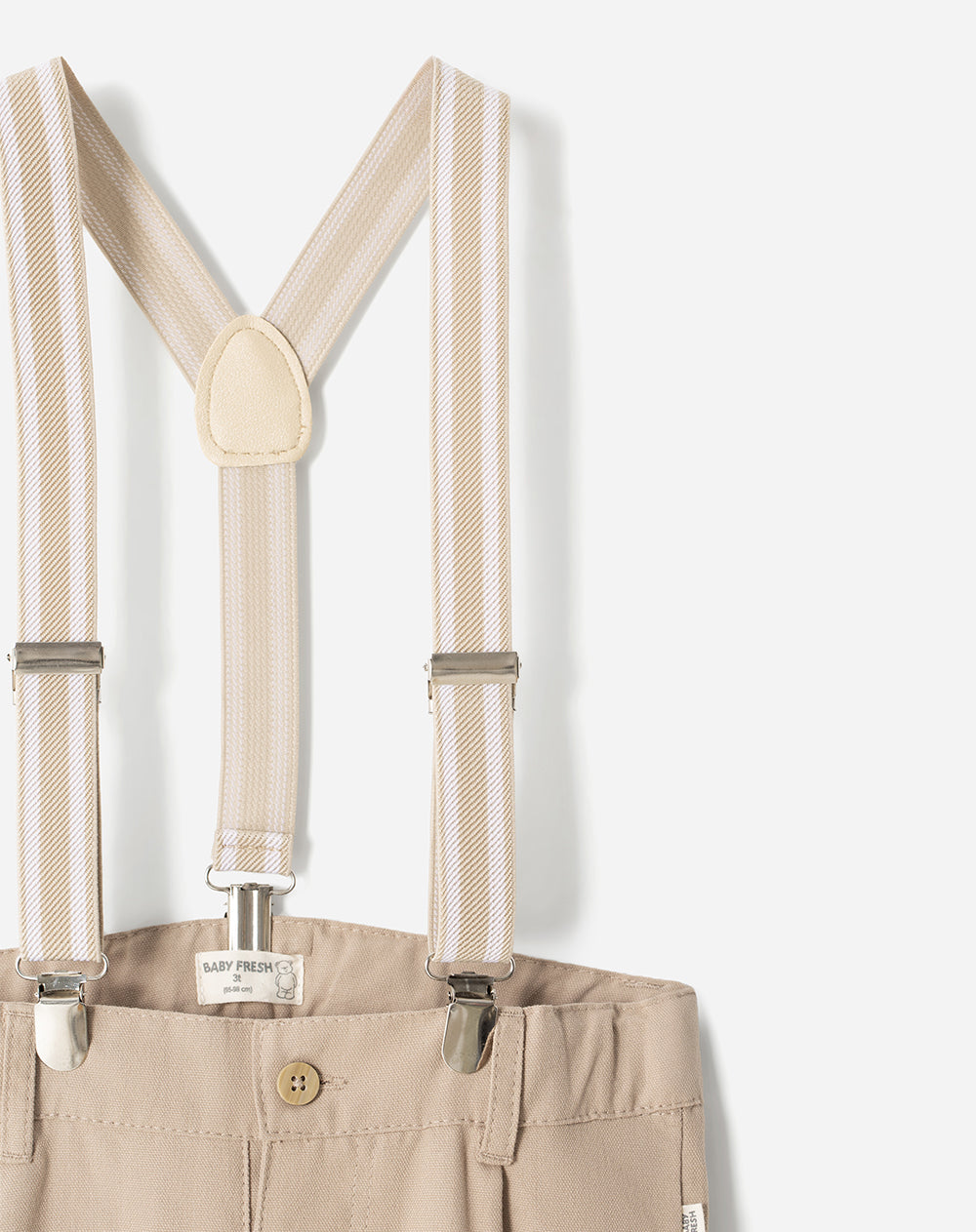 Pantalón recto + cargaderas drill algodón crema niño