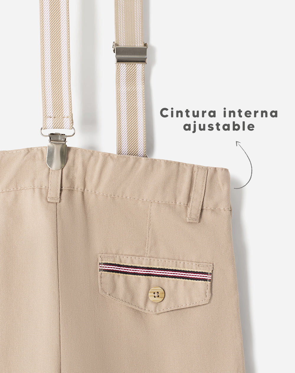 Pantalón recto + cargaderas drill algodón niño