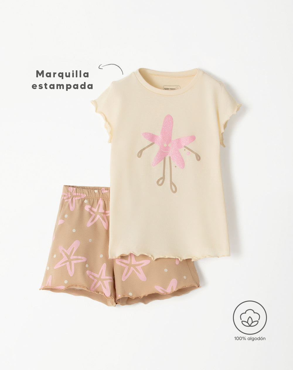 Pijama regular fit manga corta café estampada