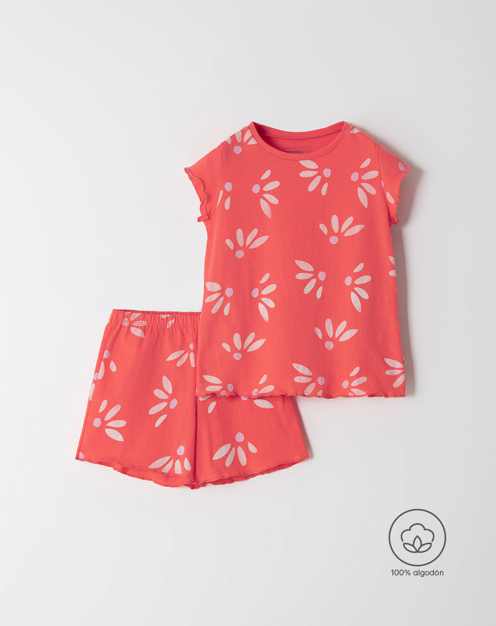 Pijama niña camiseta + short coral estampada