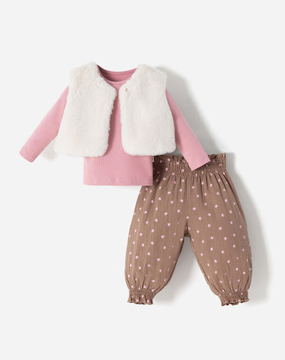Conjunto camibuso + chaleco + pantalón bebé niña