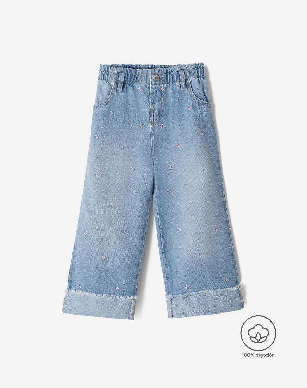 Jean wide leg algodón indigo medio niña
