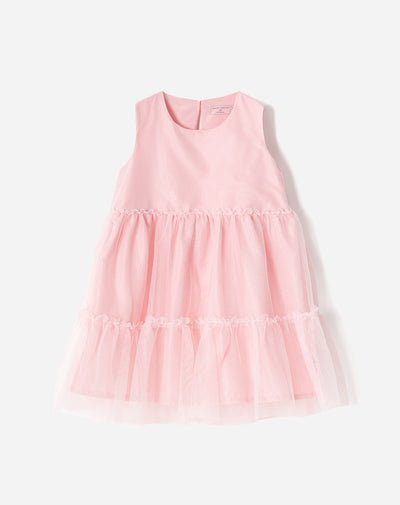 Vestido midi regular tull brillos rosa niña