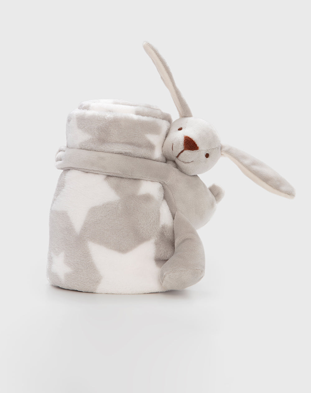 Cobija con peluche de conejo gris estampado
