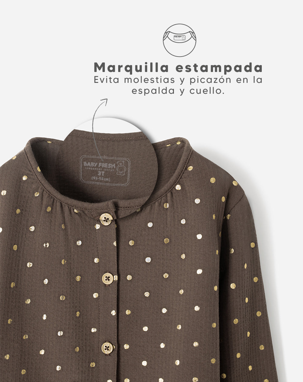 Camisa manga larga regular café brillos niña