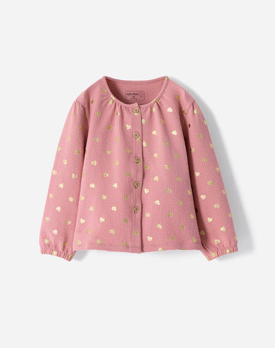 Camisa manga larga regular palo de rosa brillos niña