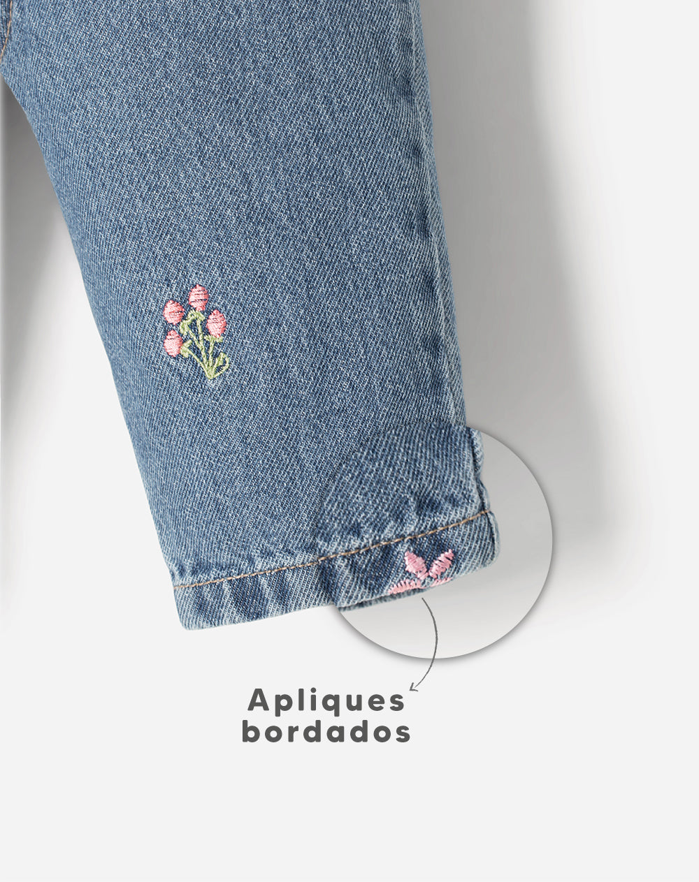 Jean regular algodón bordado índigo bebé niña
