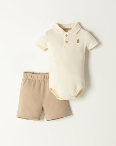 Conjunto body + bermuda beige