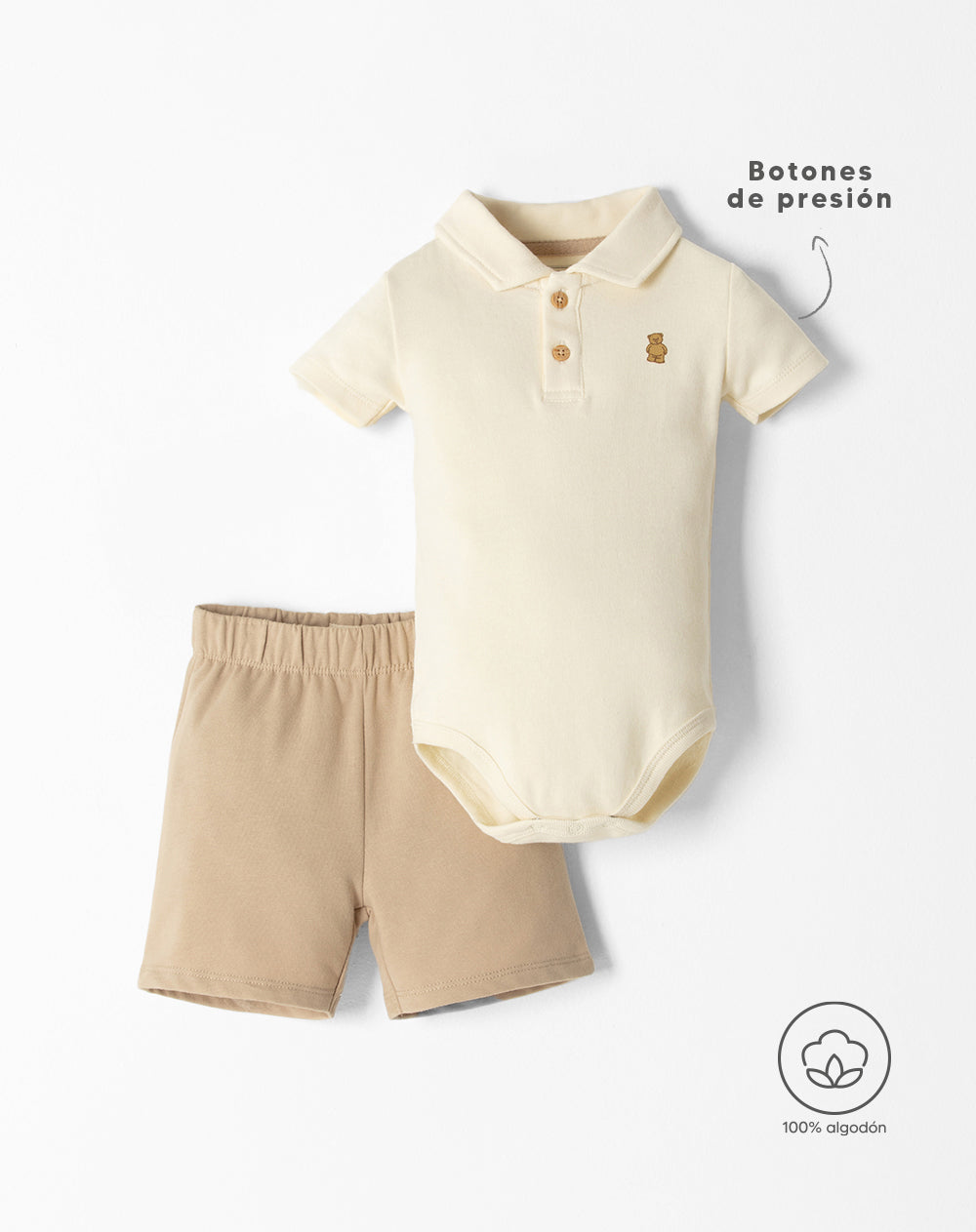 Conjunto body + bermuda beige