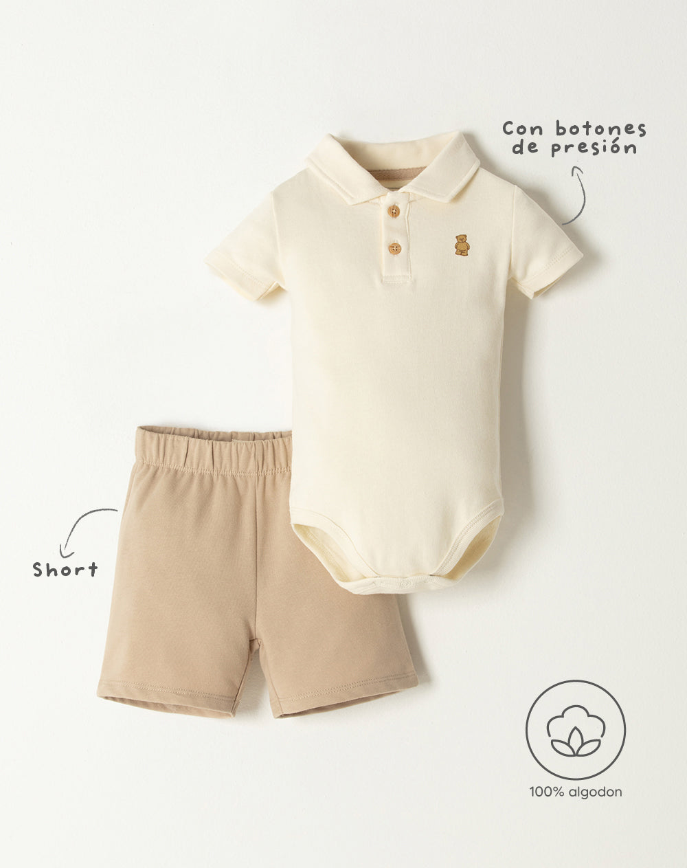 Conjunto body + bermuda beige