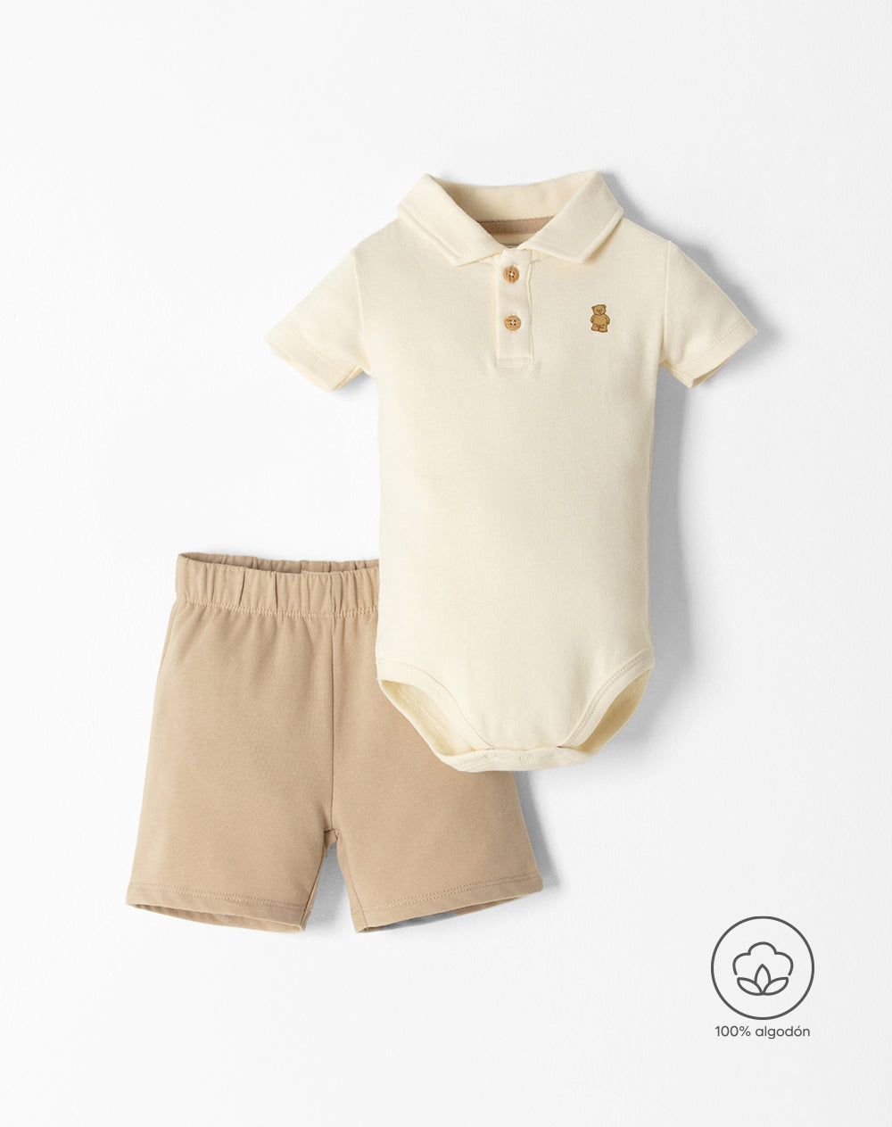 Conjunto body + bermuda beige