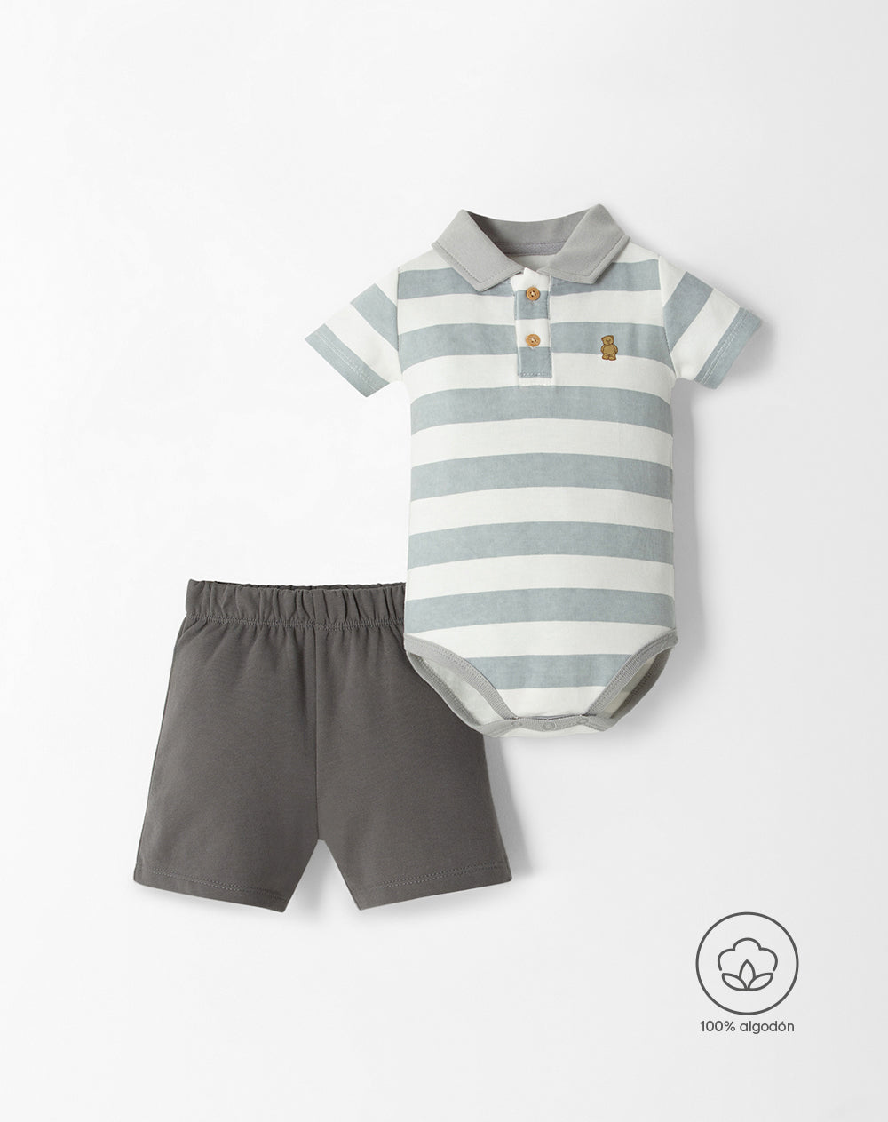 Conjunto pantalon corto camiseta gris rayas