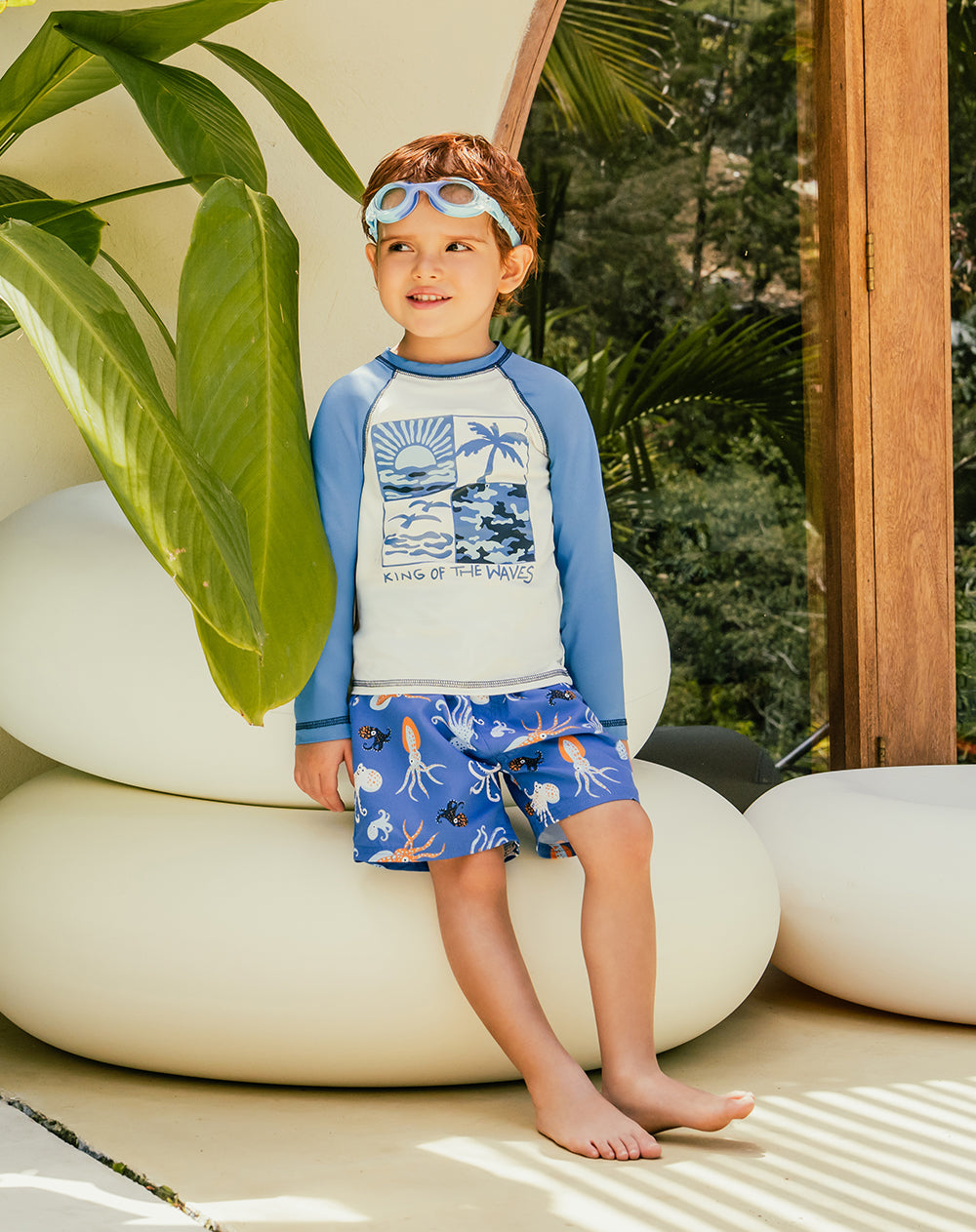 Short pantaloneta azul estampado