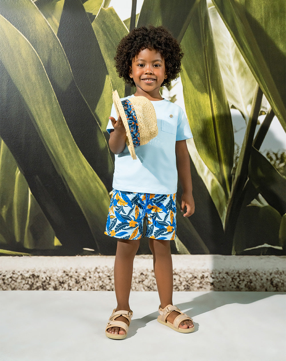 Short pantaloneta azul estampado