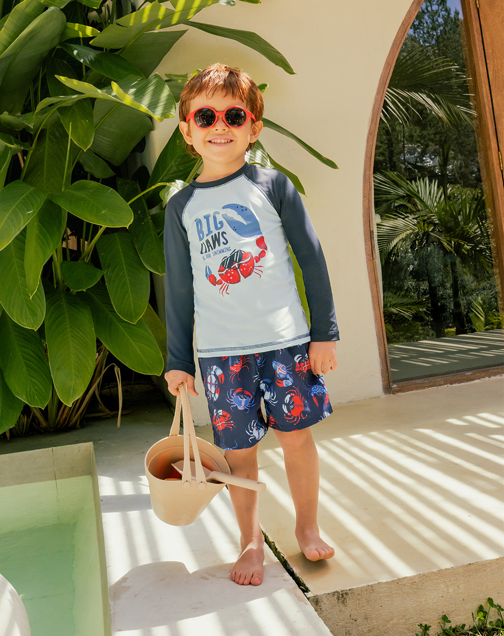 Short pantaloneta azul estampado