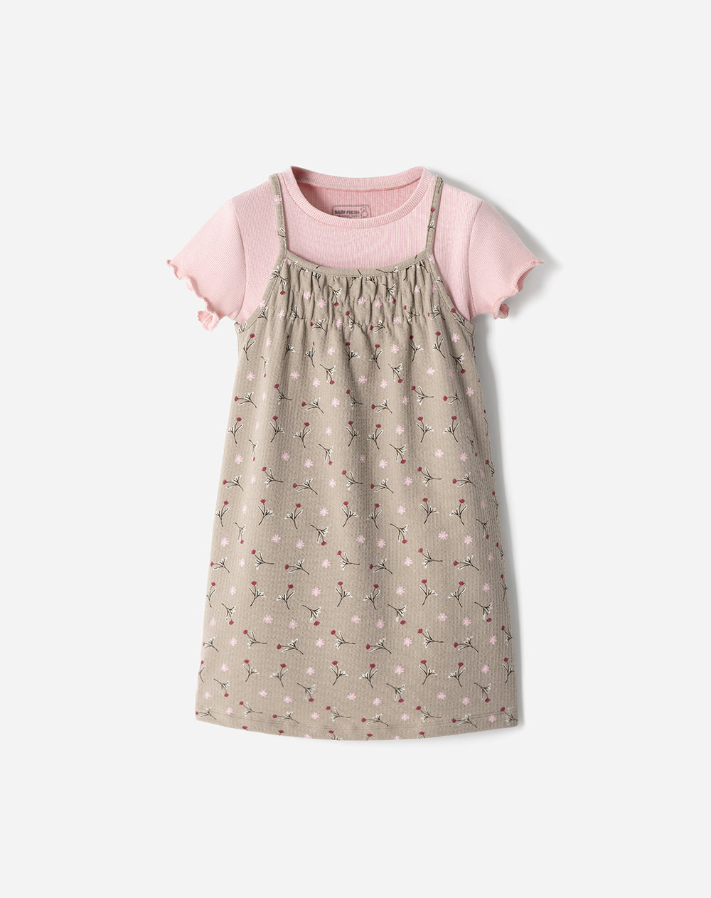 Vestido medio beige estampado