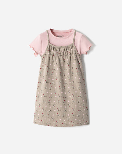 Vestido medio beige estampado