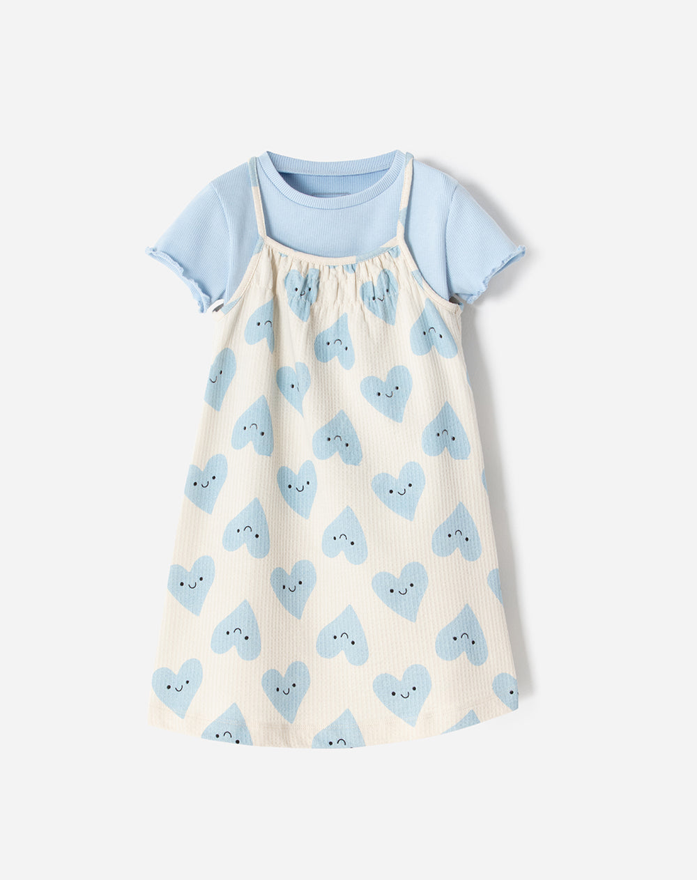 Conjunto vestido manga corta crema estampado