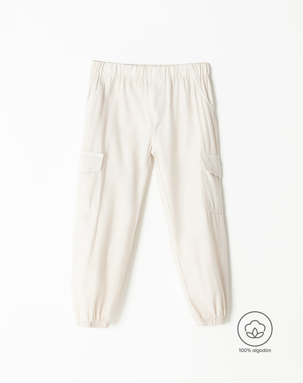 Pantalón regular fit tiro alto crema